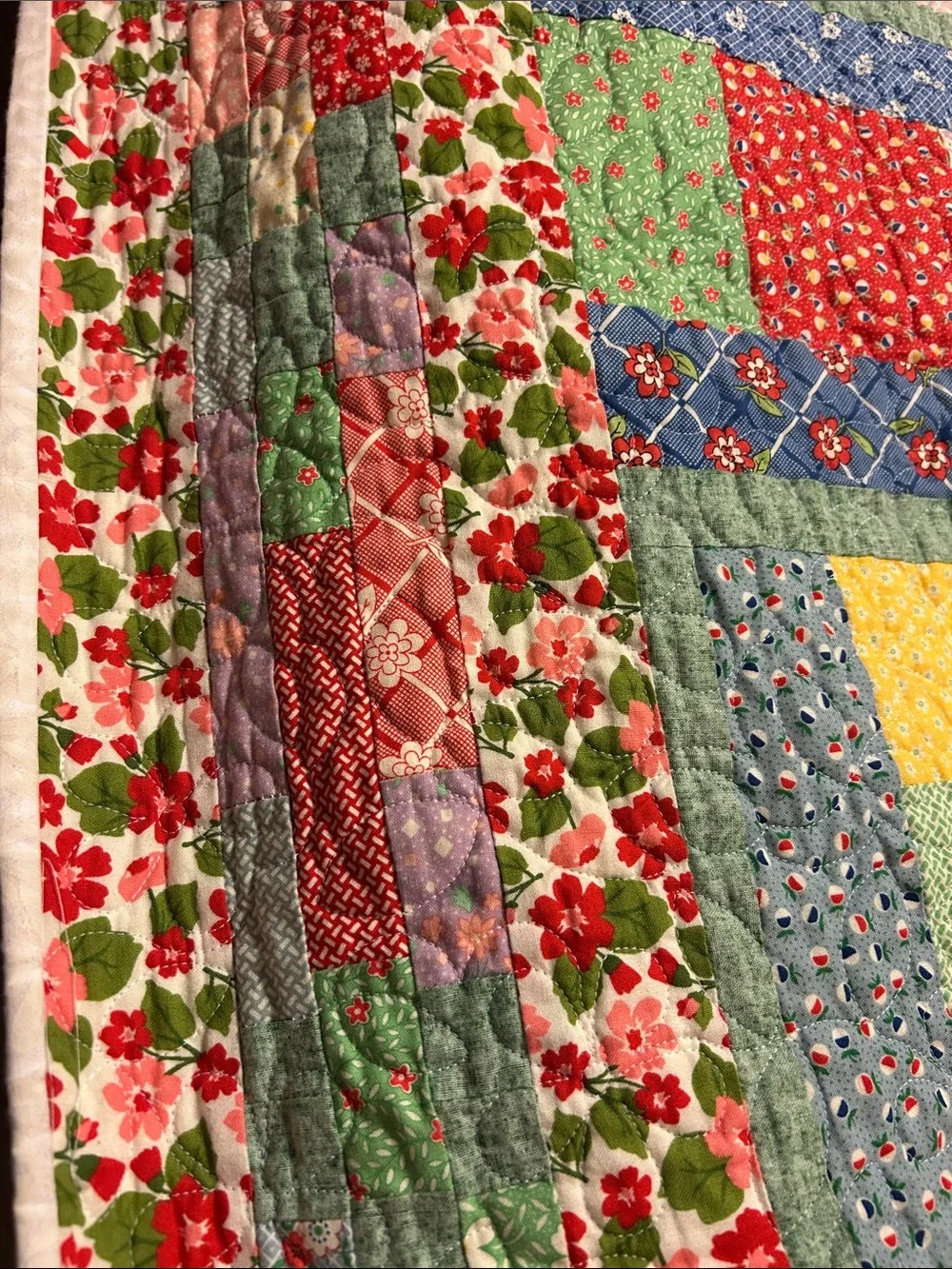 ONE OF A KIND- HANDCRAFTED Floral Quilt in Pastel Multicolor